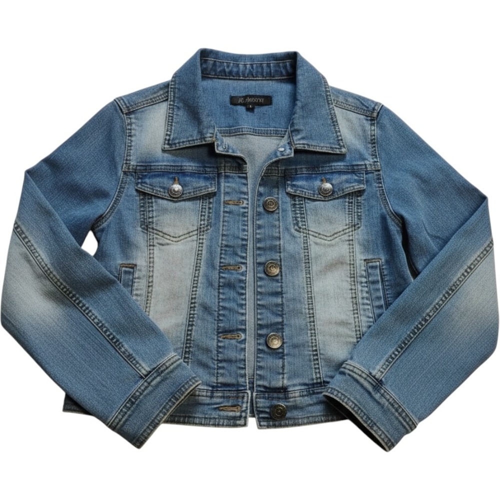 April Jeans Womens Medium Wash Stretch Denim Trucker Jacket Blue Size L